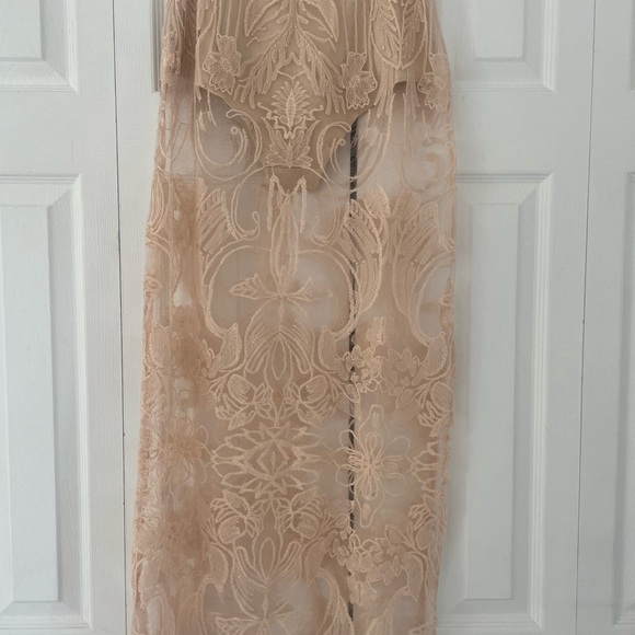 Anthropologie Cream Tan Lace A-Line Midi Skirt - Picture 4 of 5